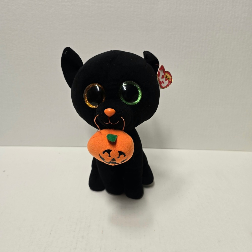 Ty Beanie Boos Shadow Black Cat Halloween Plush with Pumpkin 9 inch Regular Size